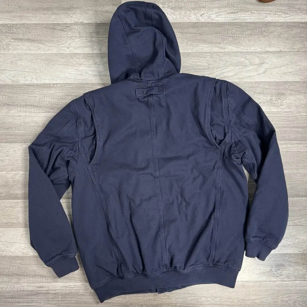 Duluth Trading Co Lined Hooded Navy Canvas Workwear Barn Jacket Coat Large Tall